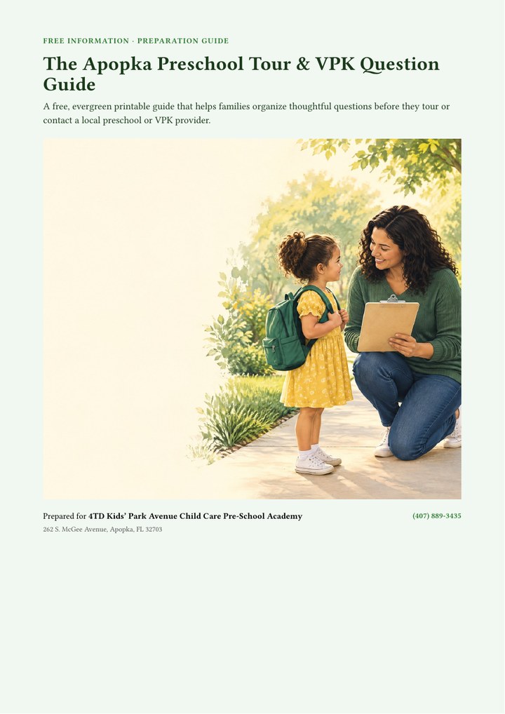 The Apopka Preschool Tour & VPK Question Guide cover preview
