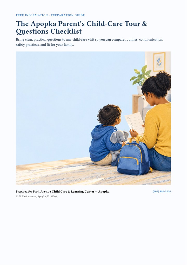 The Apopka Parent’s Child-Care Tour & Questions Checklist cover preview