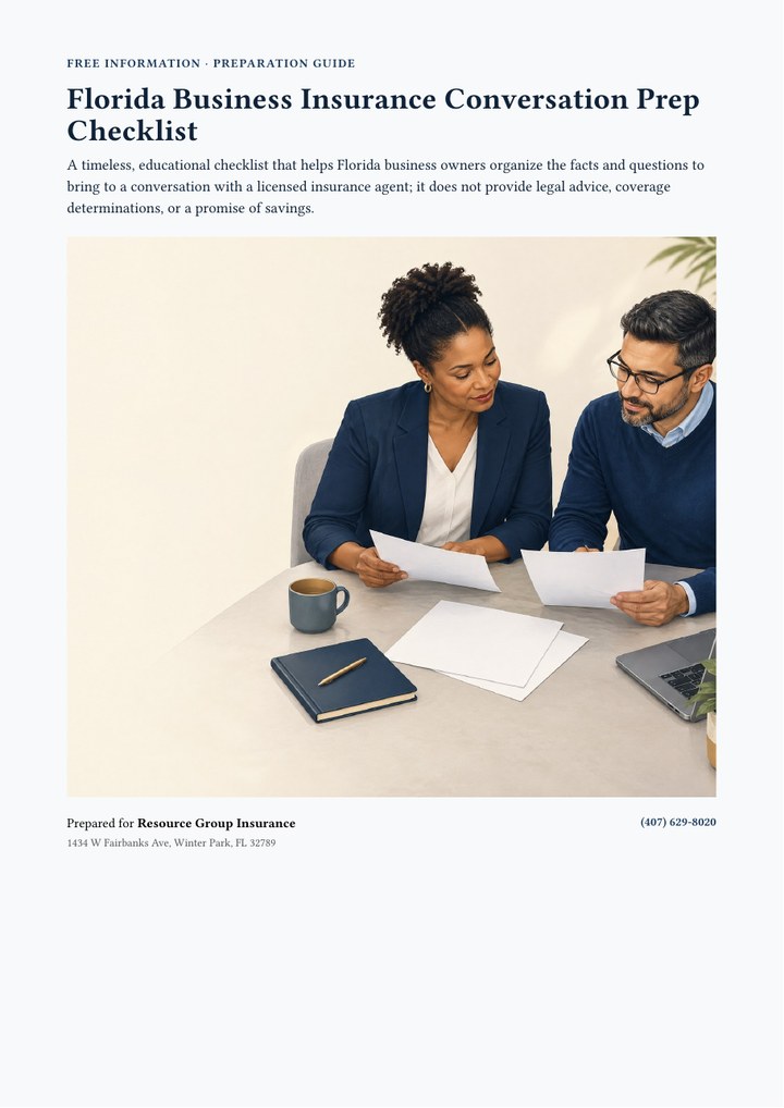 Florida Business Insurance Conversation Prep Checklist cover preview